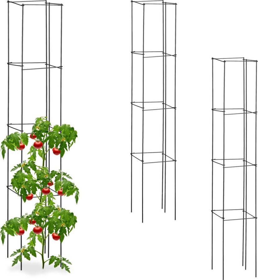 Relaxdays plantensteun tomaten 120 cm set van 3 zwarte tomatensteun klimplantensteun