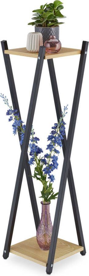 Relaxdays plantentafel 2 etages staal plantenstandaard binnen bijzettafel planten bruinen
