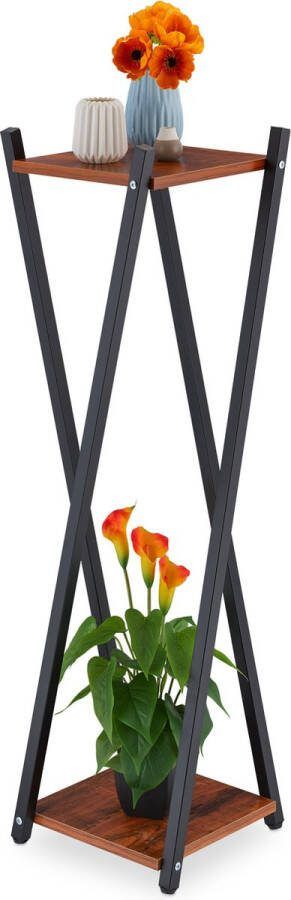Relaxdays plantentafel 2 etages staal plantenstandaard binnen bijzettafel planten dark Brown