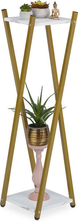 Relaxdays plantentafel binnen goud hoge plantenstandaard bijzettafel planten modern wit