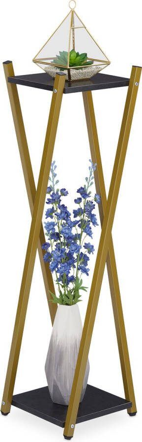 Relaxdays plantentafel binnen goud hoge plantenstandaard bijzettafel planten modern zwart