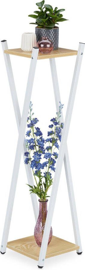 Relaxdays plantentafel binnen hoog plantenstandaard bijzettafel planten 2 etages bruinen