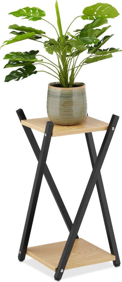 Relaxdays plantentafel binnen plantenstandaard 2 etages bijzettafel planten staal bruinen