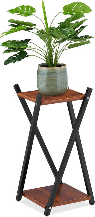 Relaxdays plantentafel binnen plantenstandaard 2 etages bijzettafel planten staal dark Brown
