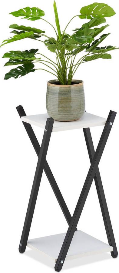 Relaxdays plantentafel binnen plantenstandaard 2 etages bijzettafel planten staal wit