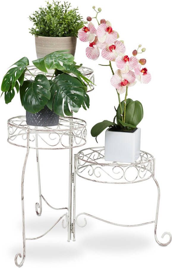 Relaxdays plantentafel metaal 3 etages binnen en buiten plantenrek plantentrap