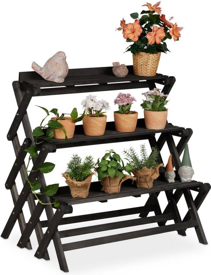 Relaxdays plantentrap hout plantenrek ladder plantenstandaard bloemenrek etagère