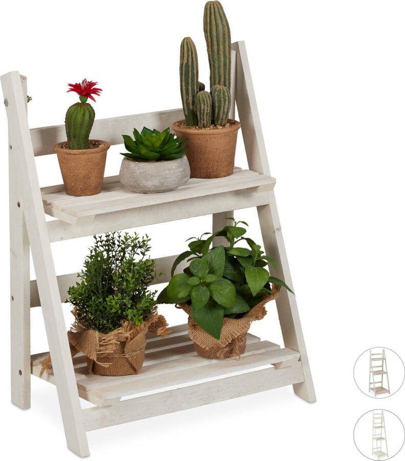 Relaxdays plantentrap plantenrek bloementrap bloemenrek binnen & buiten wit M