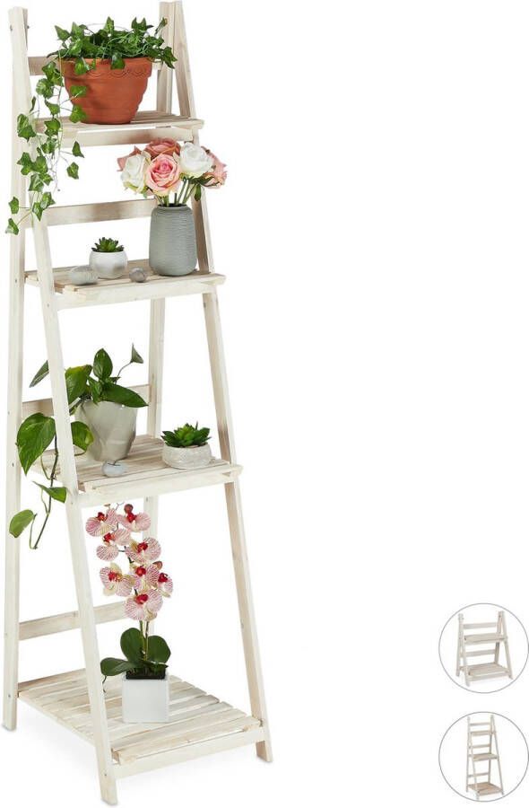 Relaxdays plantentrap plantenrek bloementrap bloemenrek binnen & buiten wit XL