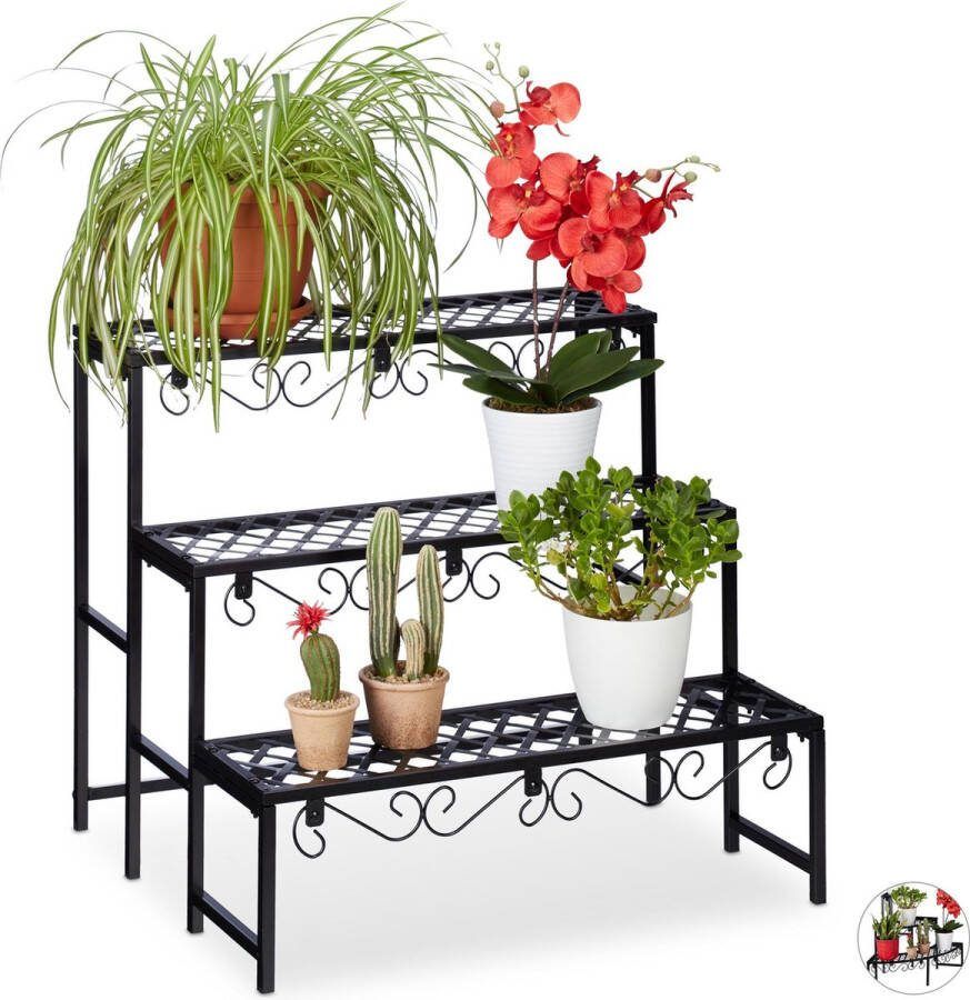 Relaxdays plantentrap plantenrek bloementrap etagère bloemenrek ijzer 3 etages B