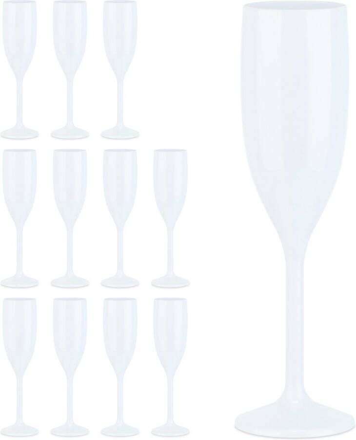 Relaxdays Plastic champagneglazen 12 stuks cavaglazen herbruikbaar kunststof wit