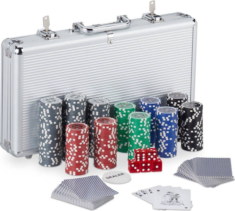 Relaxdays poker set 300 poker chips pokerkoffer Texas Hold'em 5 dobbelstenen