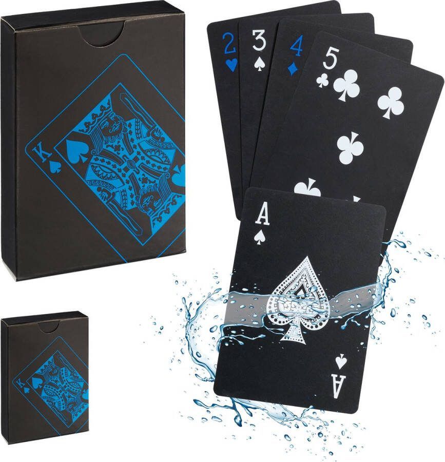 Relaxdays pokerkaarten 2 decks 54 kaarten spelkaarten waterbestendig zwart