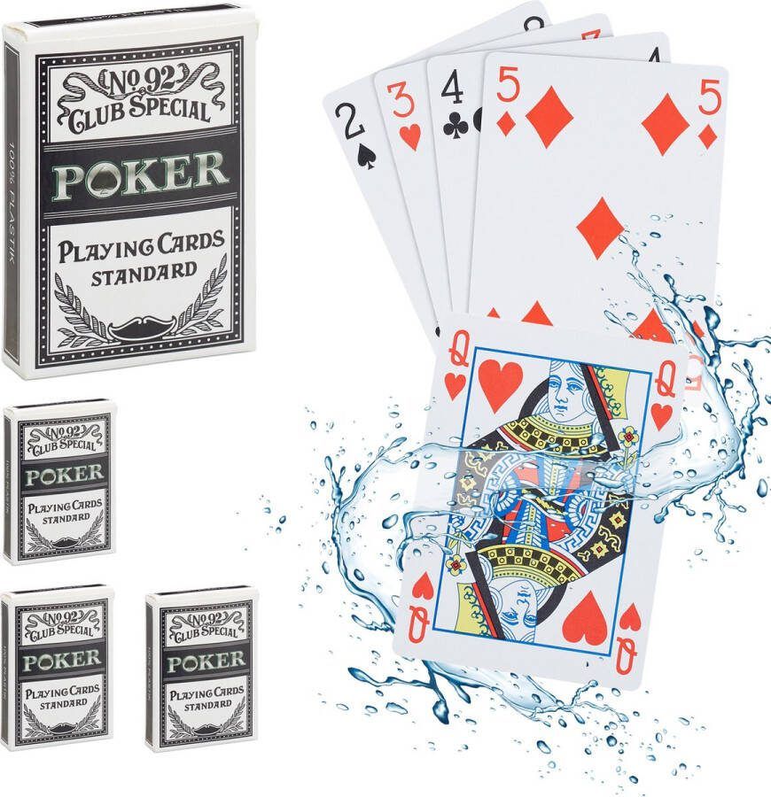 Relaxdays pokerkaarten plastic waterdichte speelkaarten 4 decks geplastificeerd