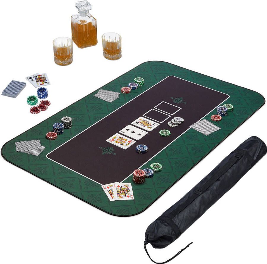 Relaxdays pokerkleed 100 x 60 cm pokermat speelkleed poker met hoes antislip groen
