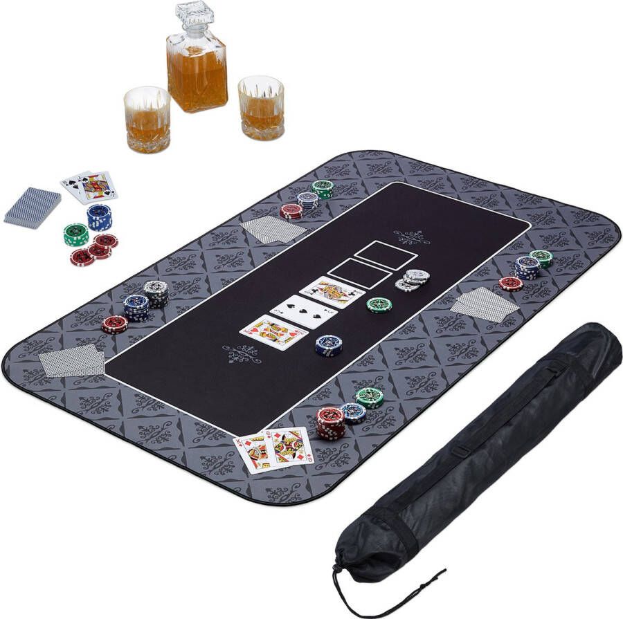 Relaxdays pokerkleed 100 x 60 cm pokermat speelkleed poker met hoes antislip zwart