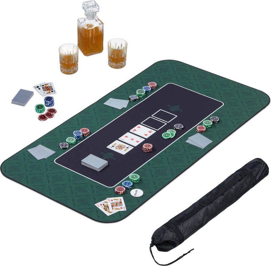 Relaxdays pokerkleed 120 x 60 cm pokermat Texas Hold'em speelkleed antislip groen