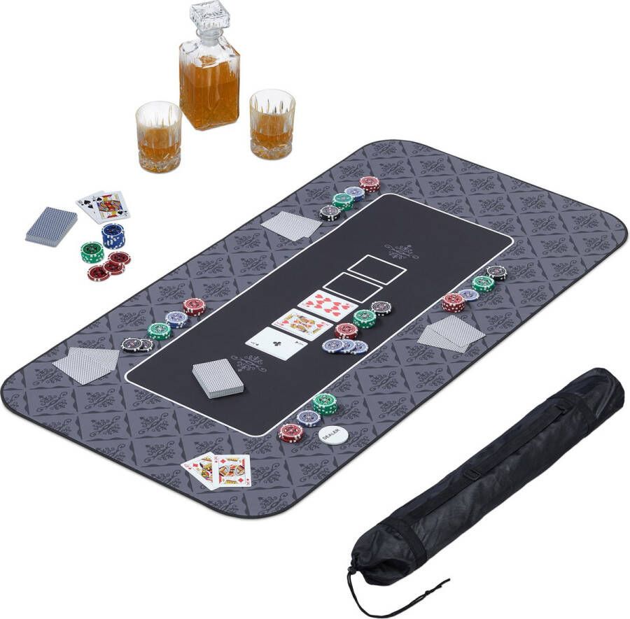 Relaxdays pokerkleed 120 x 60 cm pokermat Texas Hold'em speelkleed antislip zwart