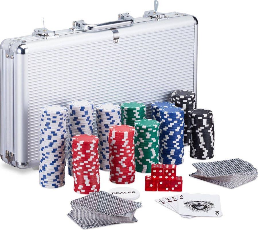 Relaxdays pokerkoffer pokerset 300 laser chips 2 kaartspellen dobbelsteen buttons