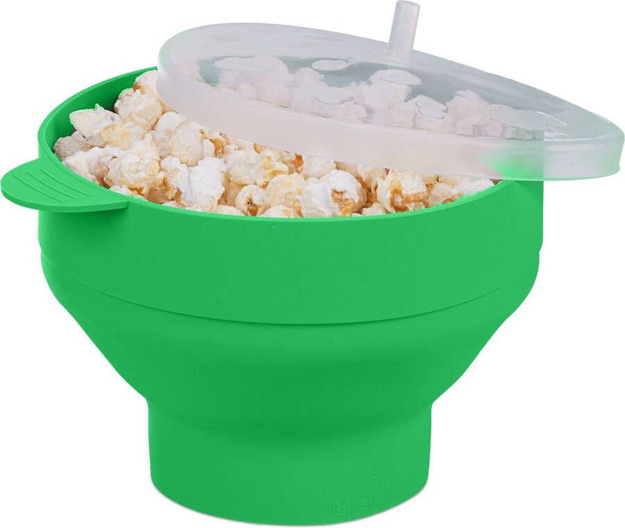 Relaxdays popcorn maker magnetron popcorn popper transparant deksel siliconen groen