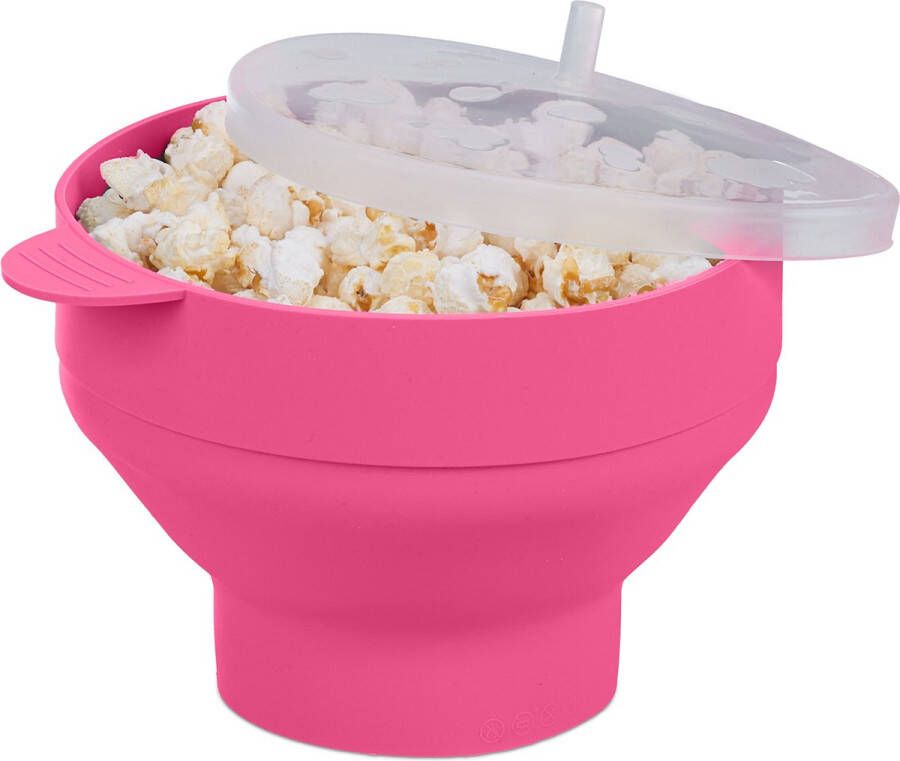 Relaxdays popcorn maker magnetron popcorn popper transparant deksel siliconen roze
