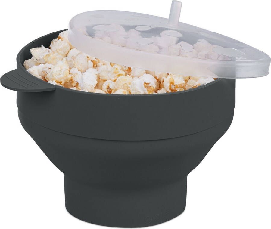 Relaxdays popcorn maker magnetron popcorn popper transparant deksel siliconen zwart