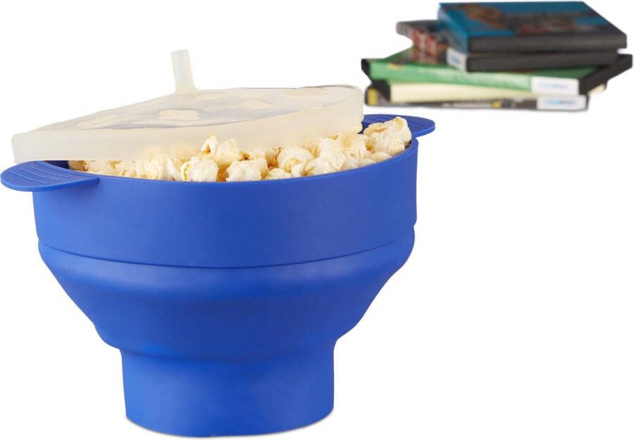 Relaxdays popcorn maker silicone voor magnetron popcorn popper opvouwbaar silicoon blauw