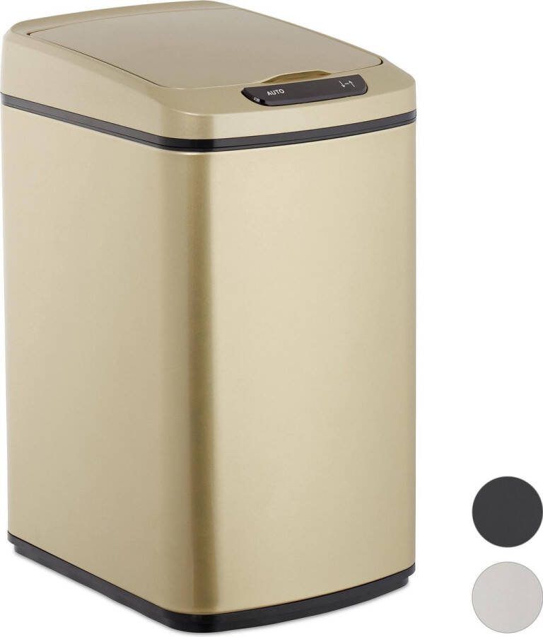 Relaxdays prullenbakje met sensor prullenbak badkamer 12 liter vuilbak afvalemmer Rose goud