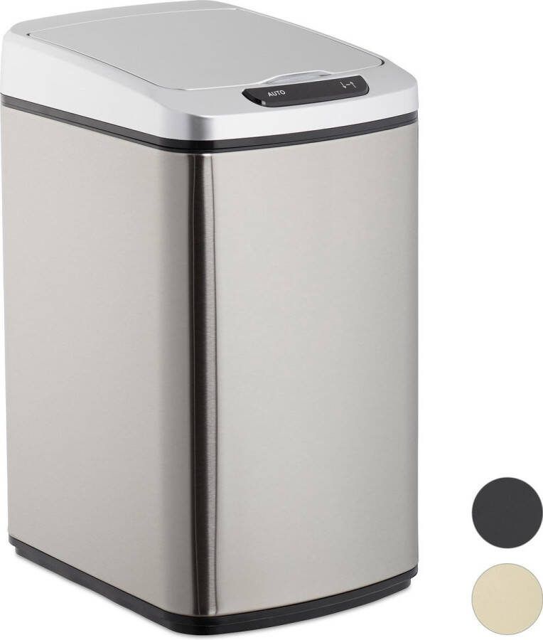 Relaxdays prullenbakje met sensor prullenbak badkamer 12 liter vuilbak afvalemmer zilver