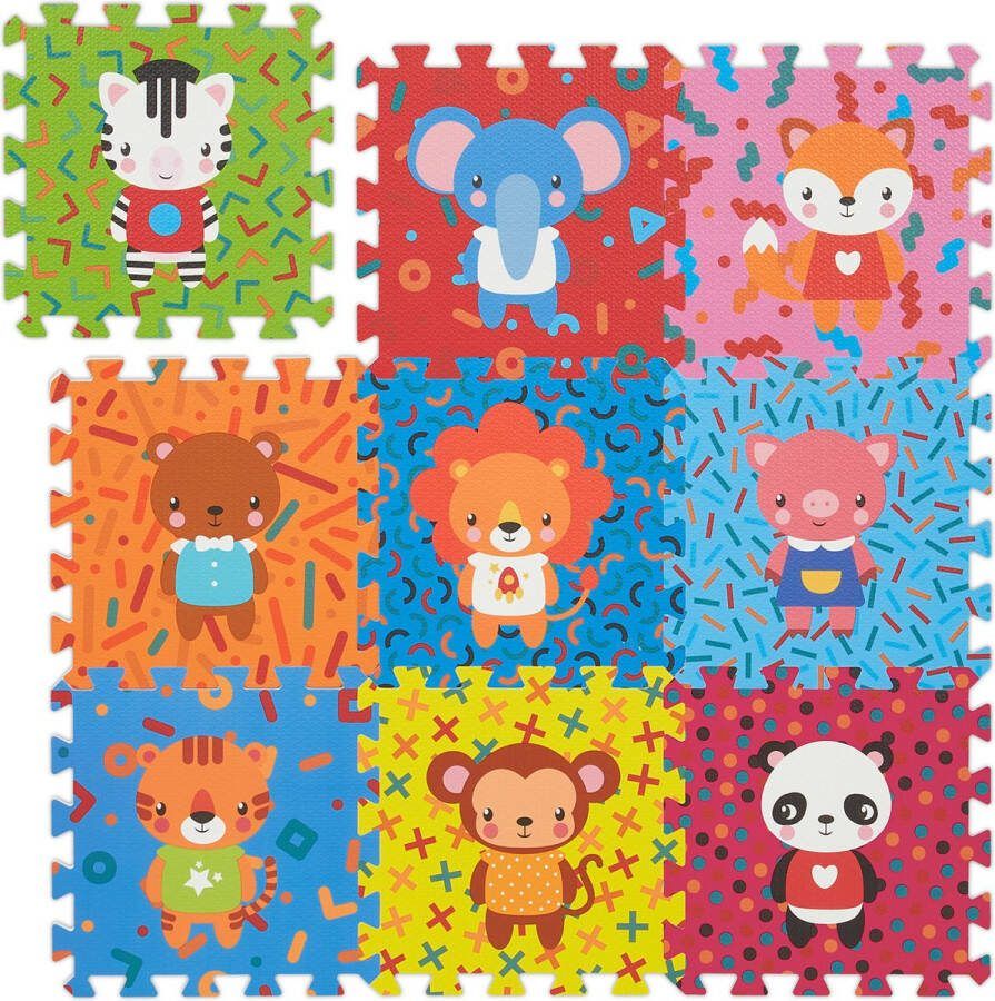 Relaxdays puzzelmat 9 delen speelmat dieren speeltegels foam kinderen babymat