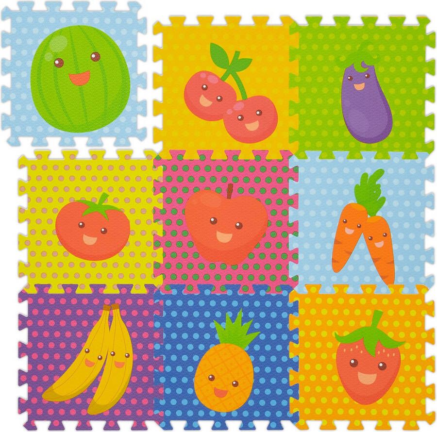 Relaxdays puzzelmat 9 delen speelmat fruit speeltegels eva foam speelkleed peuter