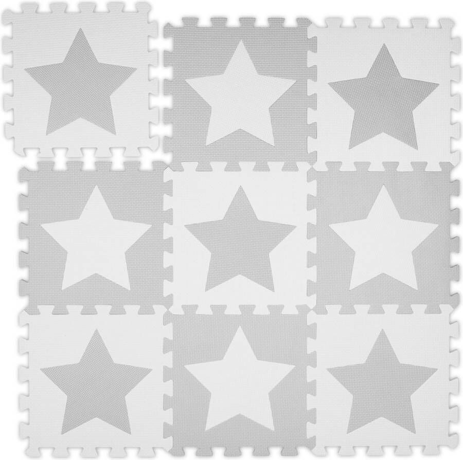 Relaxdays puzzelmat sterren babymat speelmat speeltegels lichtgrijs kindermat