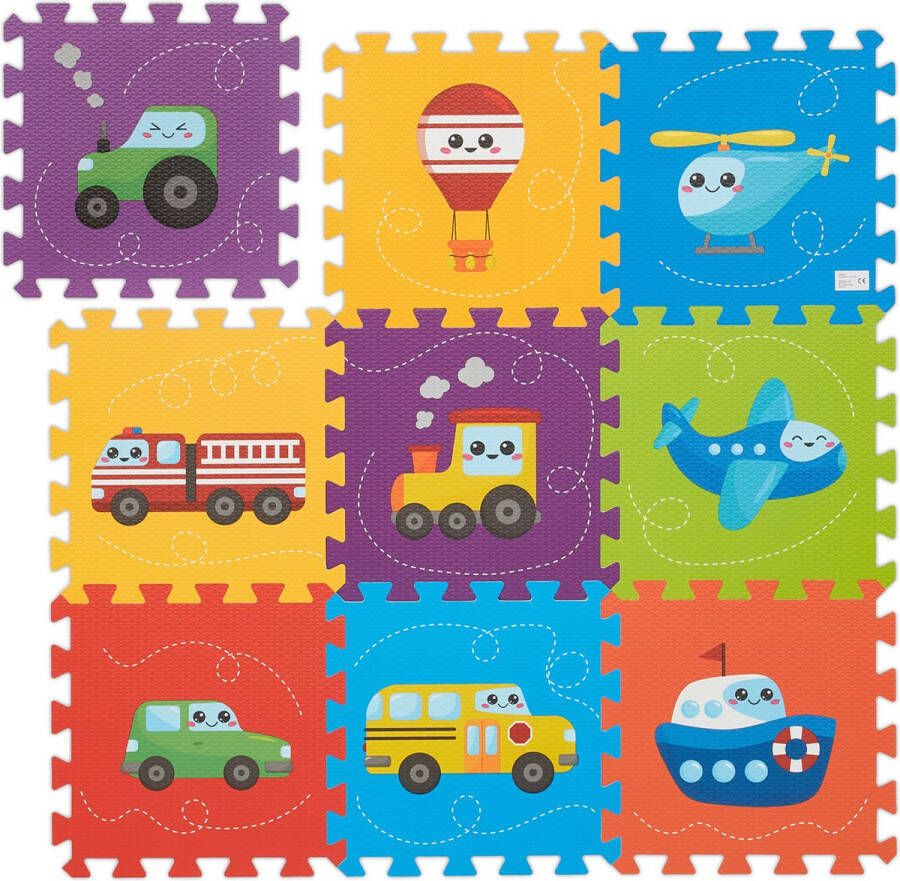 Relaxdays puzzelmat voertuigen puzzel speelmat kindermat foam speeltegels kruipmat
