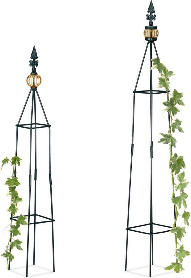 Relaxdays rankhulp plantenklimrek plantensteun 2 stuks obelisk groen