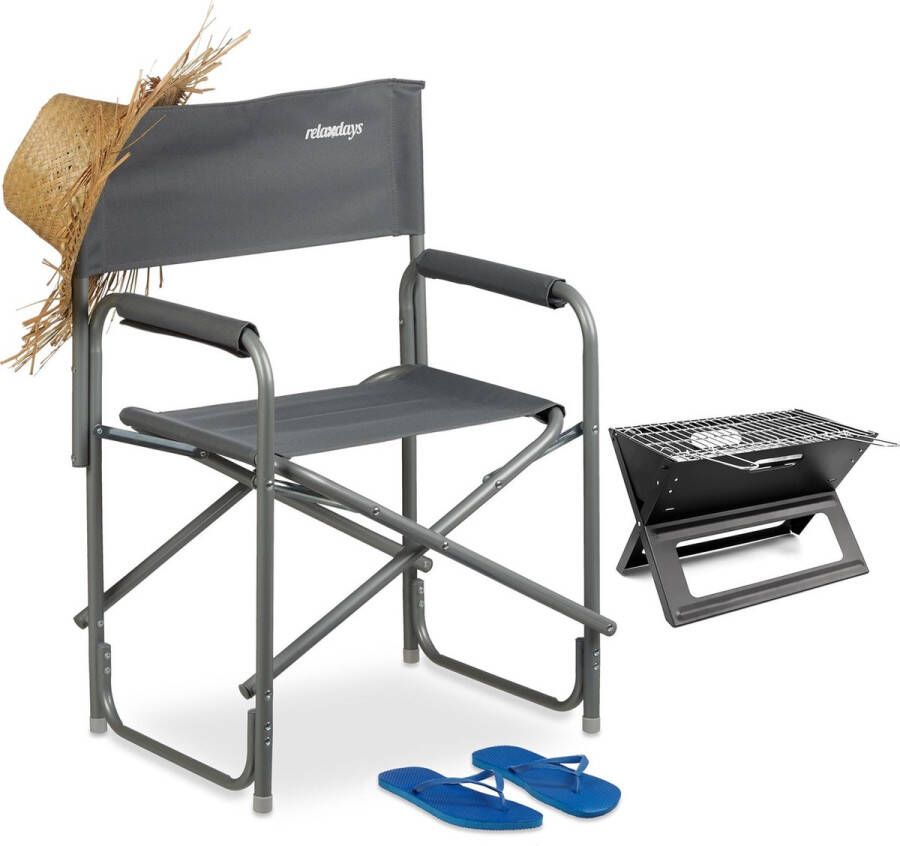 Relaxdays regisseursstoel met logo tuinstoel klapstoel campingstoel breed grijs