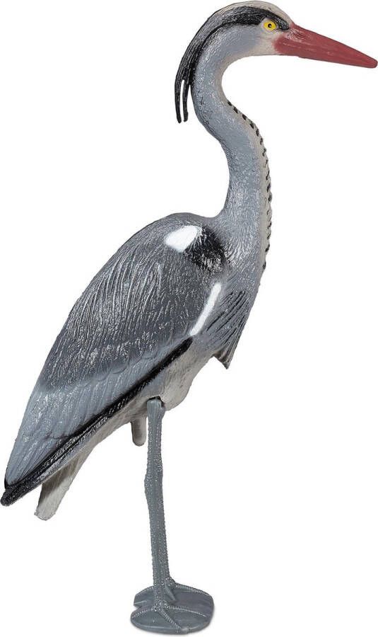 Relaxdays reiger tuinfiguur tuindecoratie reigersverschrikker vijverdecoratie grijs