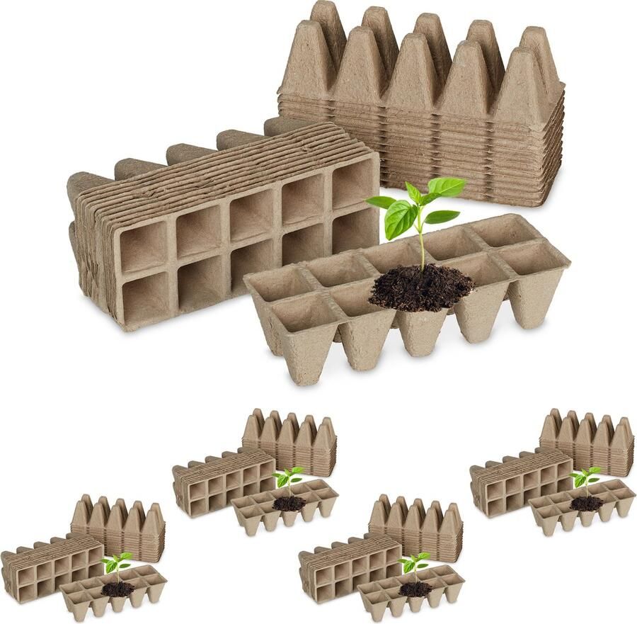 Relaxdays 120x kweektray zaaitray papier stekpotjes afbreekbaar 10 cellen per tray