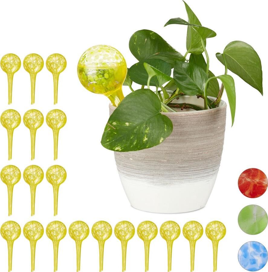 Relaxdays 20 x waterdruppelaar glas waterbollen voor planten Ø6cm – geel