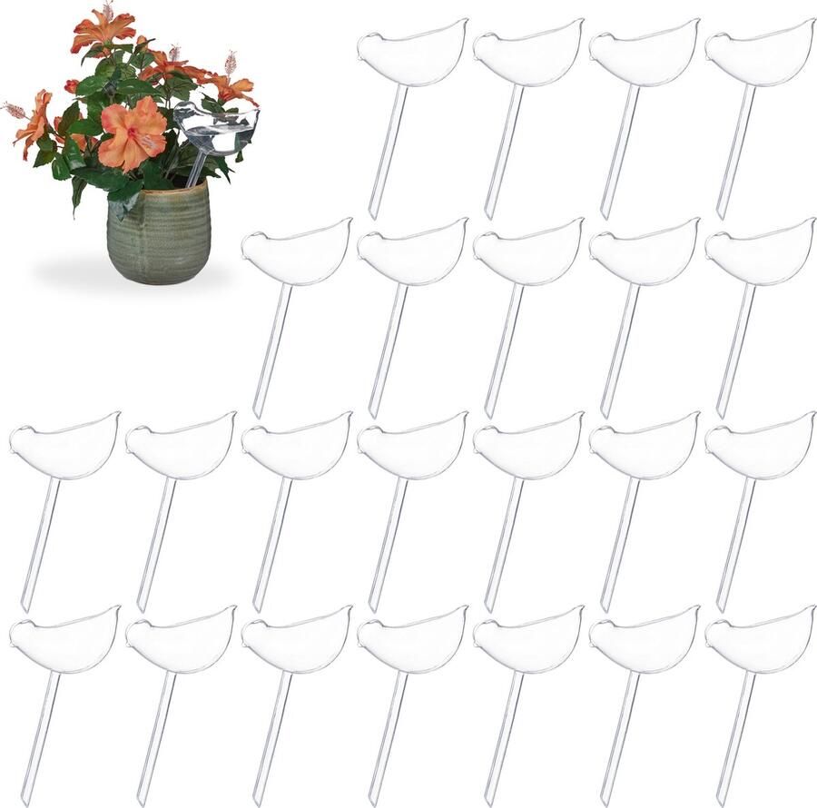 Relaxdays 24x waterdruppelaar vogel waterbollen 200 ml voor planten transparant