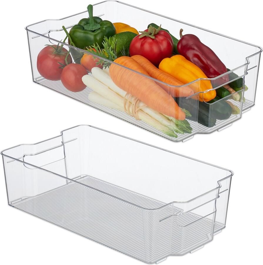 Relaxdays 2x koelkast organizer met handvatten koelkast opbergbak koelkast bakje