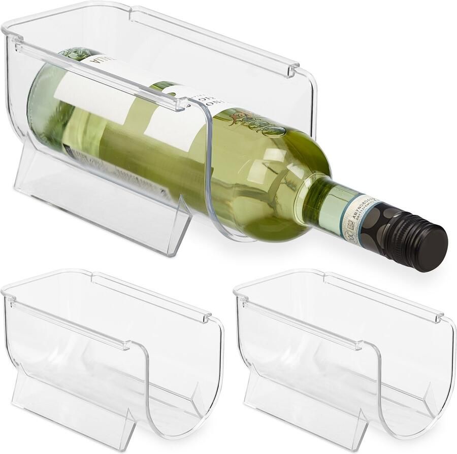 Relaxdays 3x koelkast organizer fles fleshouder stapelbaar van kunststof doorzichtig