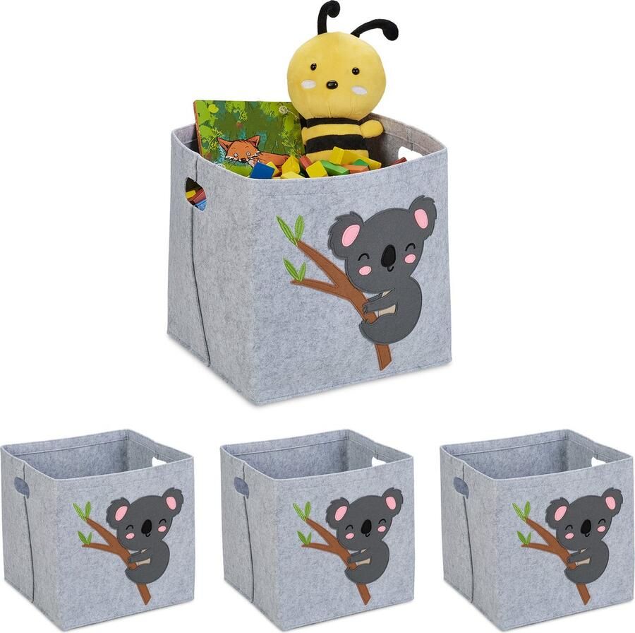 Relaxdays 4x opbergmand kinderkamer vilten speelgoedmand koala opbergbox speelgoed