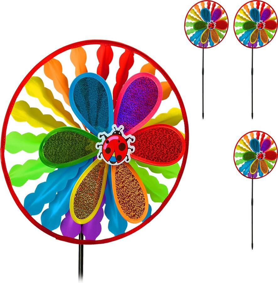 Relaxdays 4x windspinner tuin vogelwering windmolen windspel tuinsteker gekleurd
