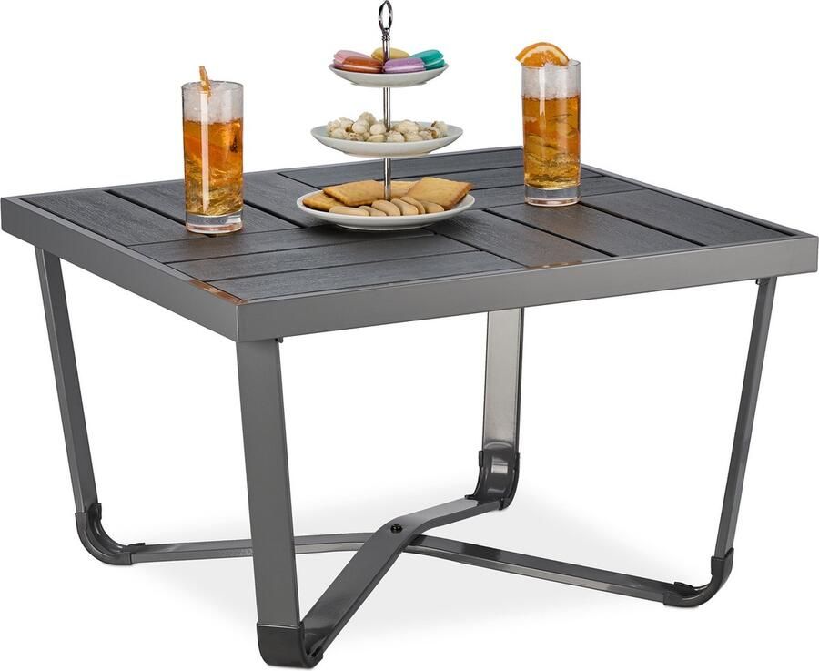 Relaxdays balkontafel tuintafel terrastafel bijzettafel buiten houtlook vierkant grijs