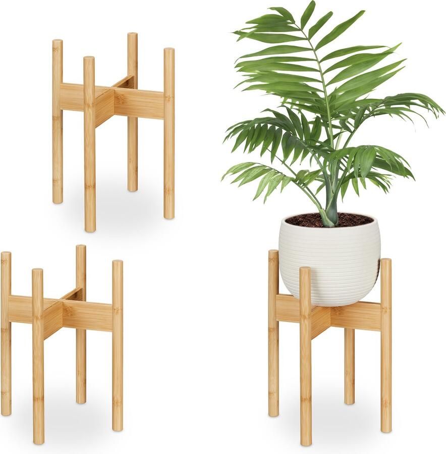 Relaxdays bamboe plantenstandaard set van 3 bloemenstandaard binnen plant verhoger L