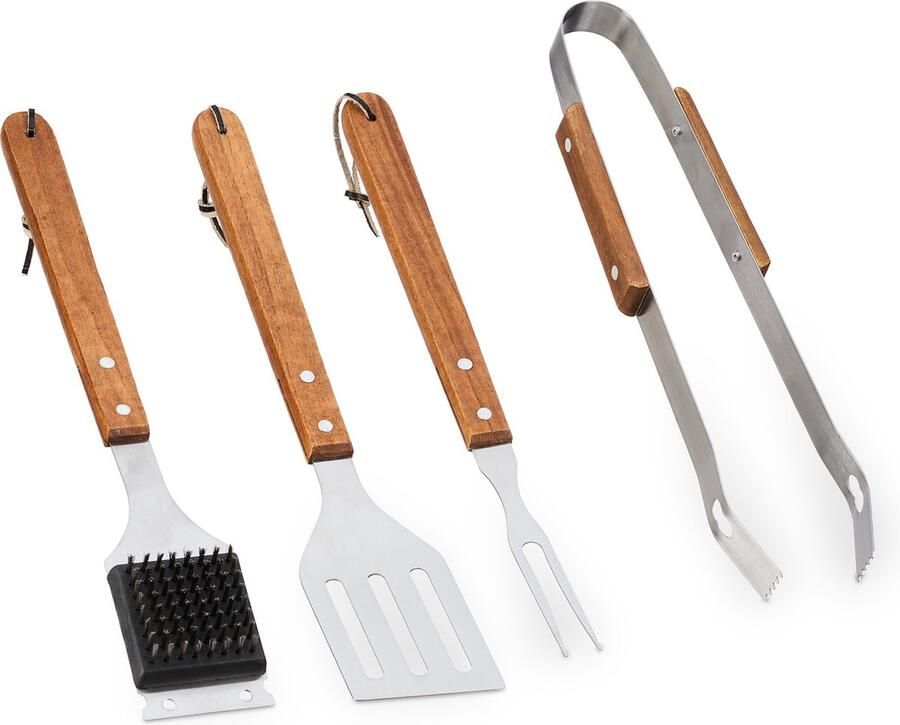 Relaxdays barbecue gereedschap 4-delig bbq tang vleesvork barbecueborstel spatel