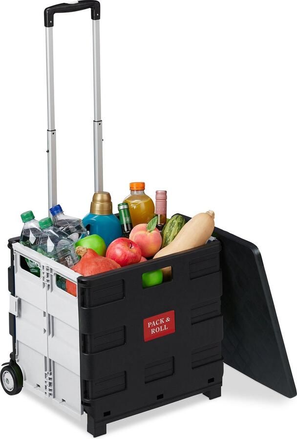 Relaxdays boodschappentrolley vouwkrat boodschappenkrat inklapbaar 35 kg deksel