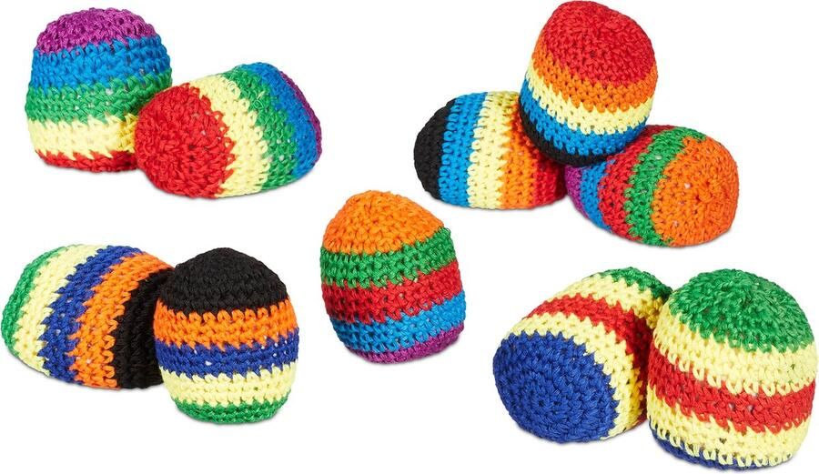 Relaxdays footbag set van 10 kinderen gehaakte ballen freestyle jongleerballen