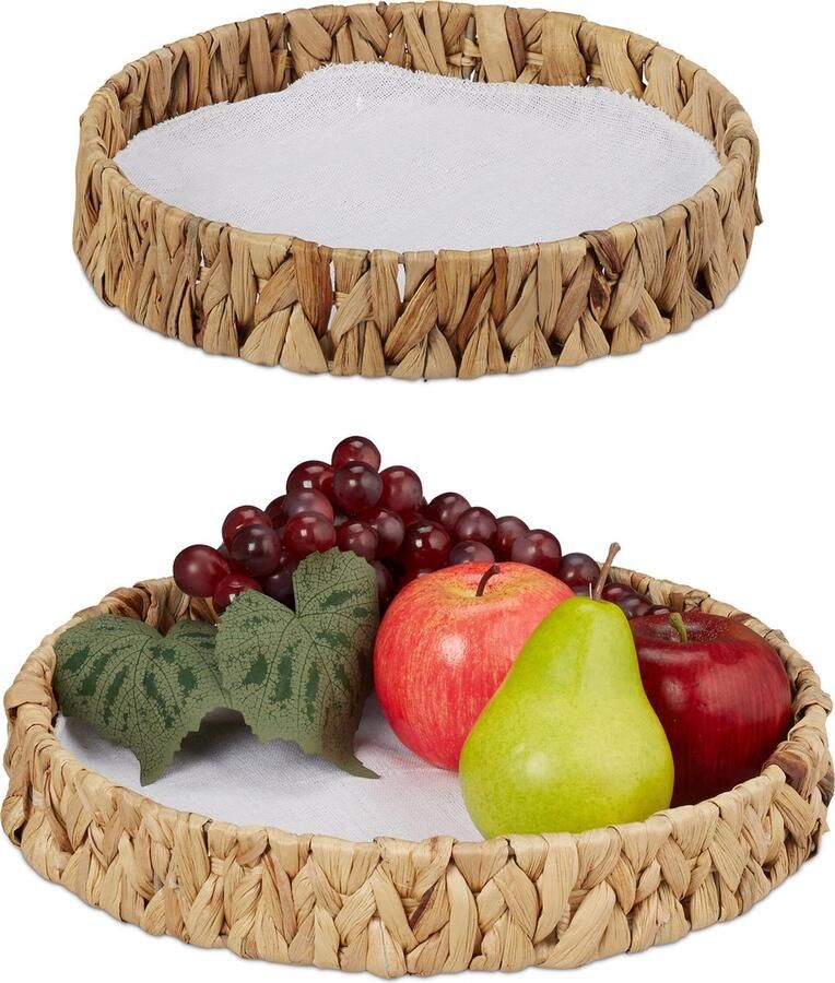 Relaxdays fruitschaal set van 2 broodmand boho decoratie gevlochten waterhyacint