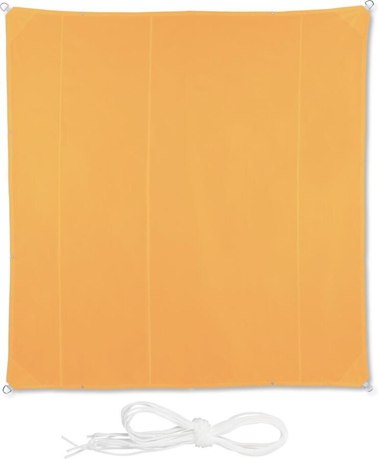 Relaxdays Geel schaduwdoek vierkant zonnedoek tuin of terras met ogen privacydoek 5 x 5 m